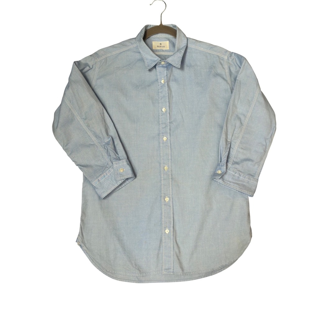 Edifice Japan Light Blue Cotton 3/4 Sleeve Button Front Workwear Shirt Size 46